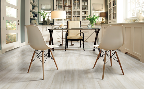 grey tile flooring in kitchen and dining room